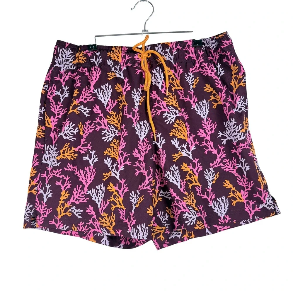 George Swim Trunks Mens L 36-38 Purple Coral Print Beachwear Tropical Summer